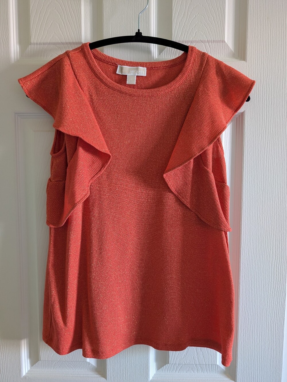Michael Kors Coral Ruffled Sleeveless Knit Top